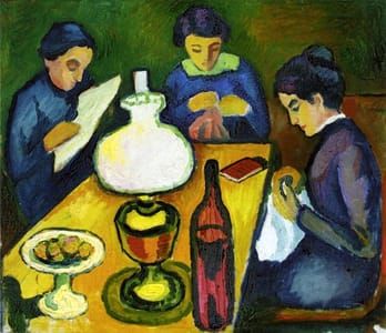 Artwork Title: Three Women at the Table by the Lamp