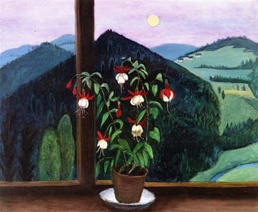 Artwork Title: Fuchsias in front of a Moonlit Landscape