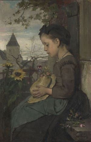 Artwork Title: Girl seated outside a house