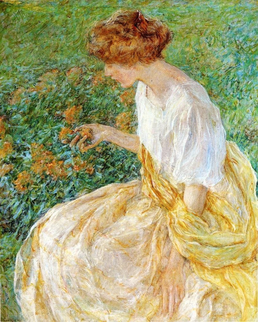 Artwork Title: The Yellow Flower, Artist's Wife In The Garden