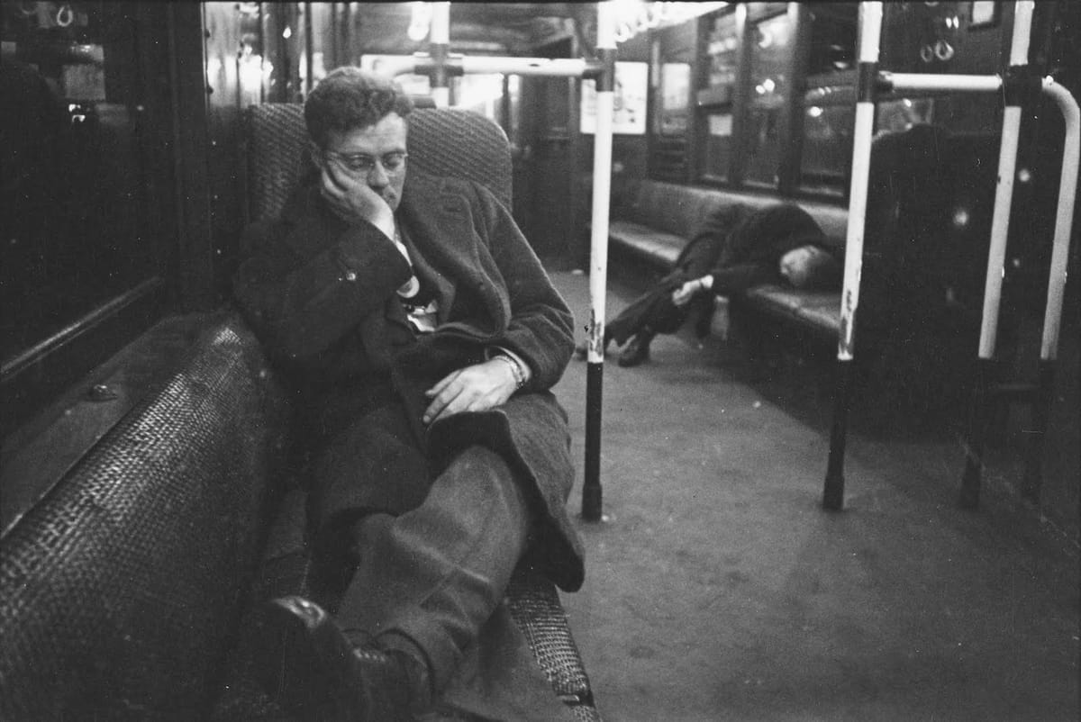 Artwork Title: Men Sleeping In A Subway Car