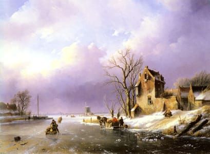 Artwork Title: Winter Landscape with Figures on a Frozen River