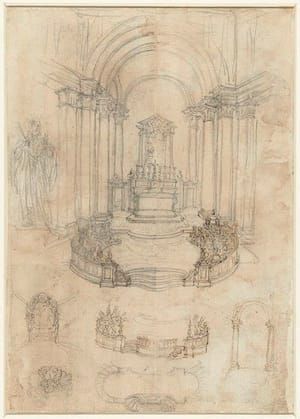 Artwork Title: The choir of a church and other architectural sketches