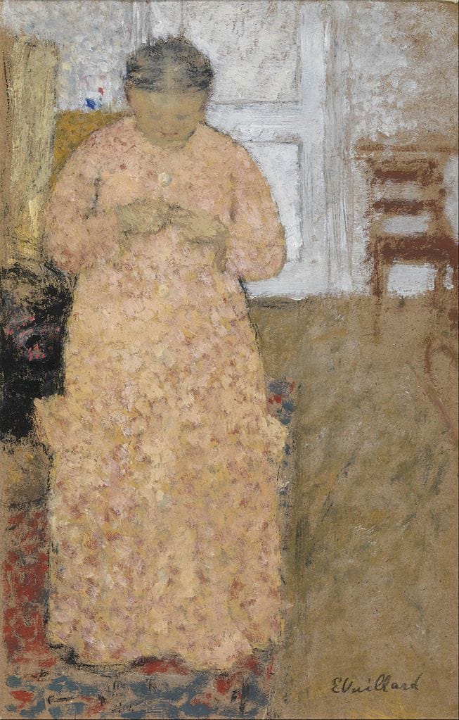 Artwork Title: Knitting Woman in Pink Dress
