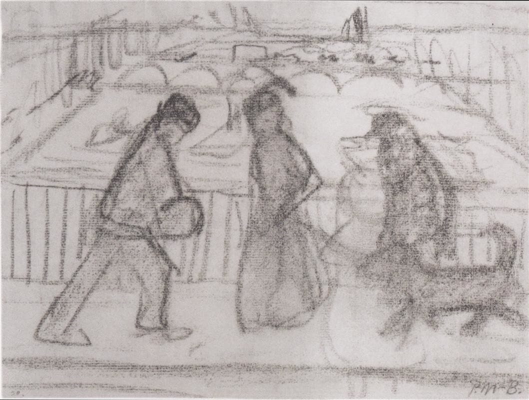 Artwork Title: Figures with his dog on a bridge in Paris