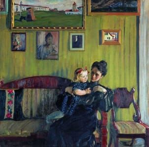 Artwork Title: Portrait of Y.E. Kustodieva with daughter Irina