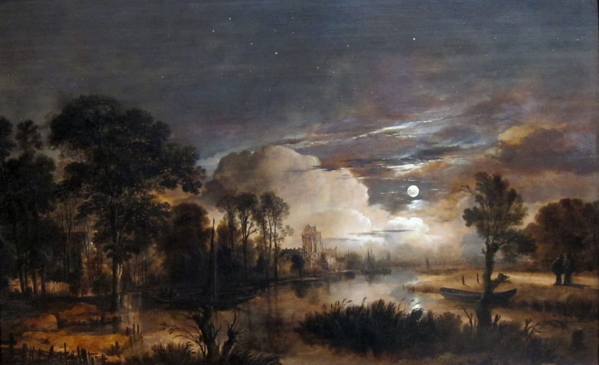 Artwork Title: Moonlit Landscape with a View of the New Amstel River and Castle Kostverloren