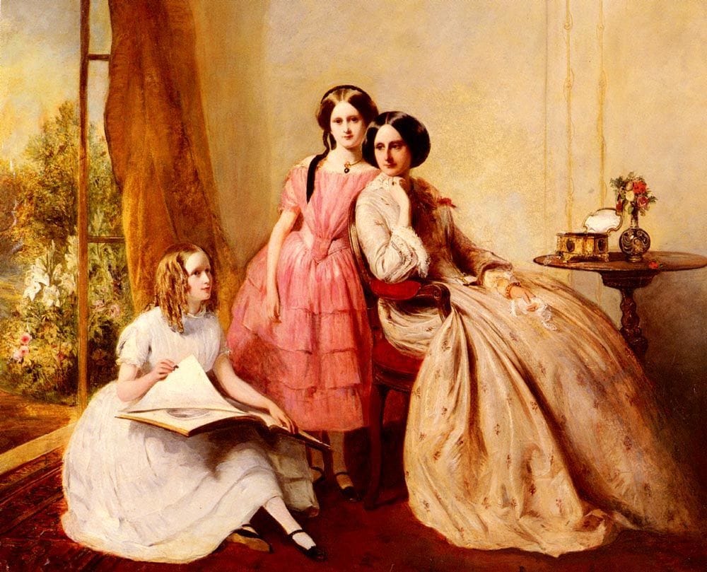 Artwork Title: A Portrait Of Two Girls With Their Governess