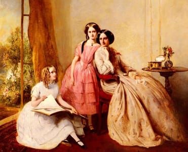 Artwork Title: A Portrait Of Two Girls With Their Governess