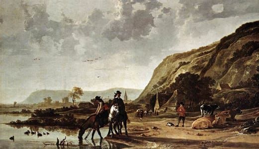 Artwork Title: Large River Landscape With Horsemen