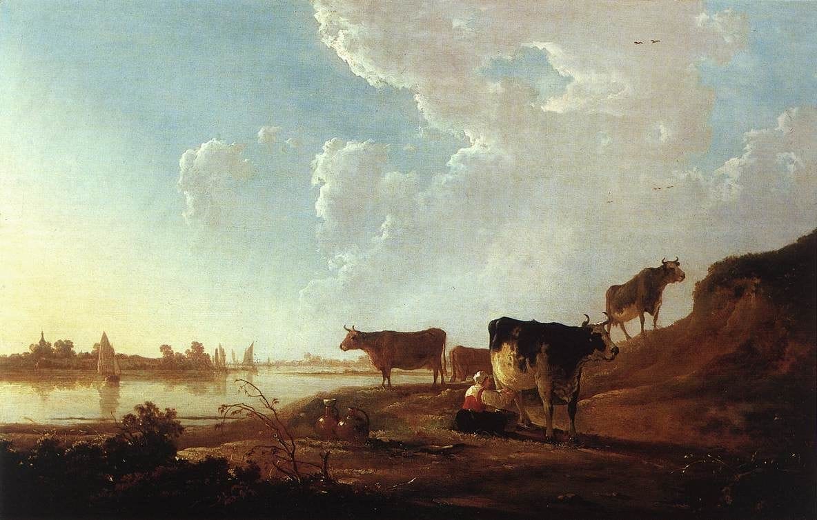 Artwork Title: River Scene With Milking Woman