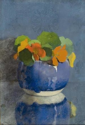 Artwork Title: Oost-Indische kers in een blauwe gemberpot (Nasturtium in a Blue Ginger Jar)
