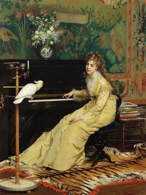 Artwork Title: Woman at the Piano with Cockatoo