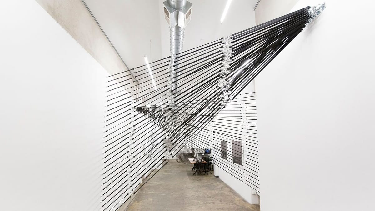 Artwork Title: Plane Drawing #2, Charcoal Drawing #1, Charcoal Drawing #2, Expanded Steel Hanging Knot