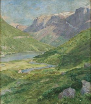 Artwork Title: Fjällandskap med älv. (Mountain Landscape with River)