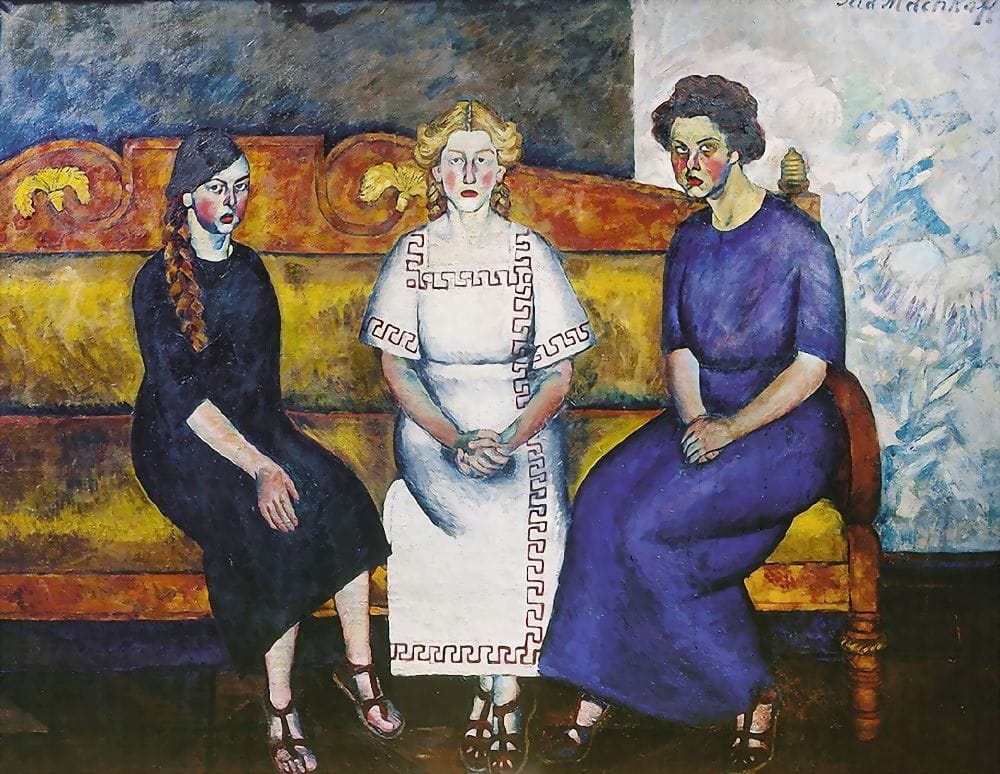 Artwork Title: Three sisters on the couch. Portrait of N. Samoilova, L. Samoilova and E. Samoilova