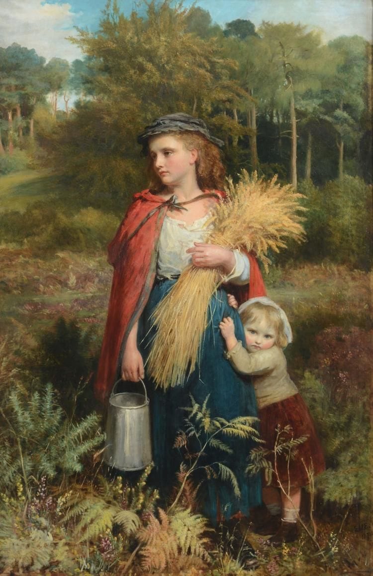 Artwork Title: Gril and Baby Sister, Sheaf of Corn 'Crossing the Heath'