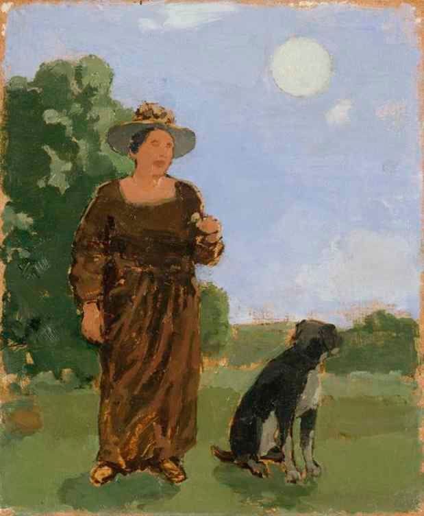 Artwork Title: Woman and Dog in Moonlit Landscape