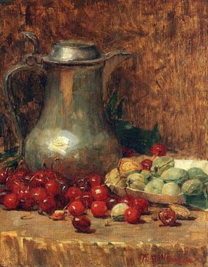 Artwork Title: Still Life, Pewter Pitcher and Cherries,/ 1890-1902