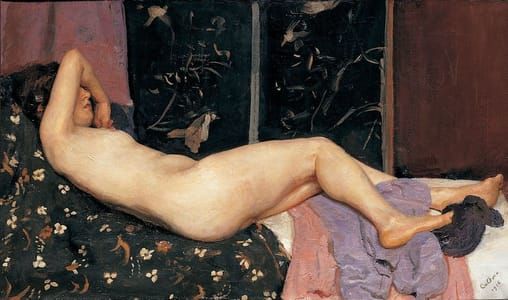 Artwork Title: Reclining Nude in front of Chinese Screen