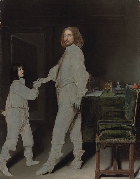 Artwork Title: Portrait of a man, full-length, handing a letter to a boy, in an interior (The Young Messenger)