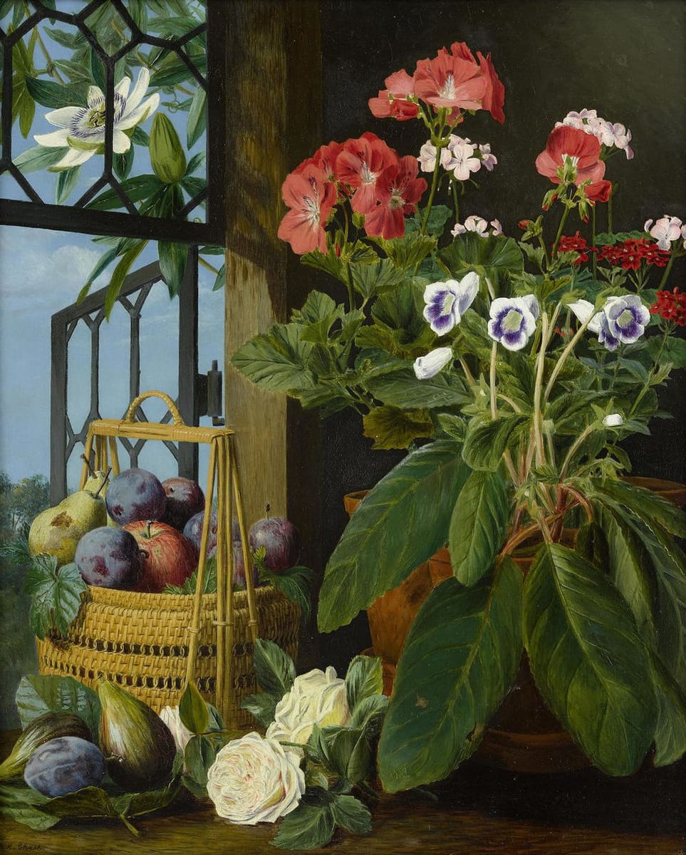 Artwork Title: A Still Life with Potted Flowers and Fruit