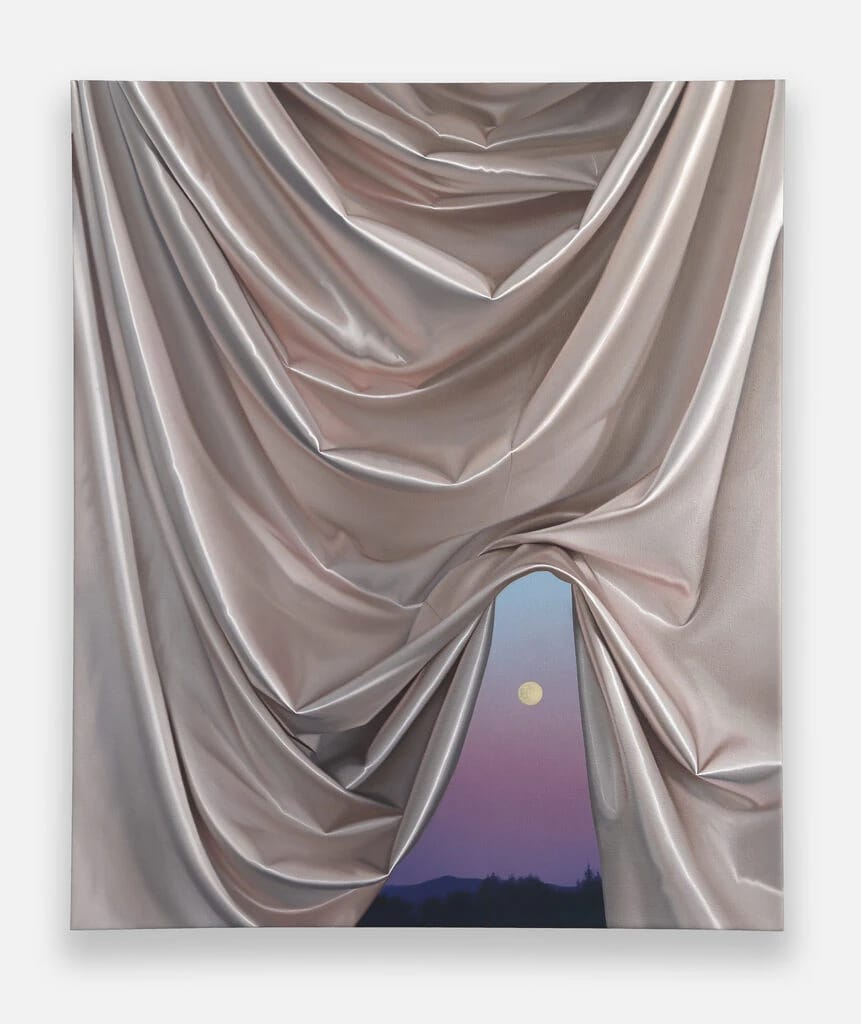 Artwork Title: Beaver Moon Over Mt. Monadnock with Soft Gold Satin Fabric