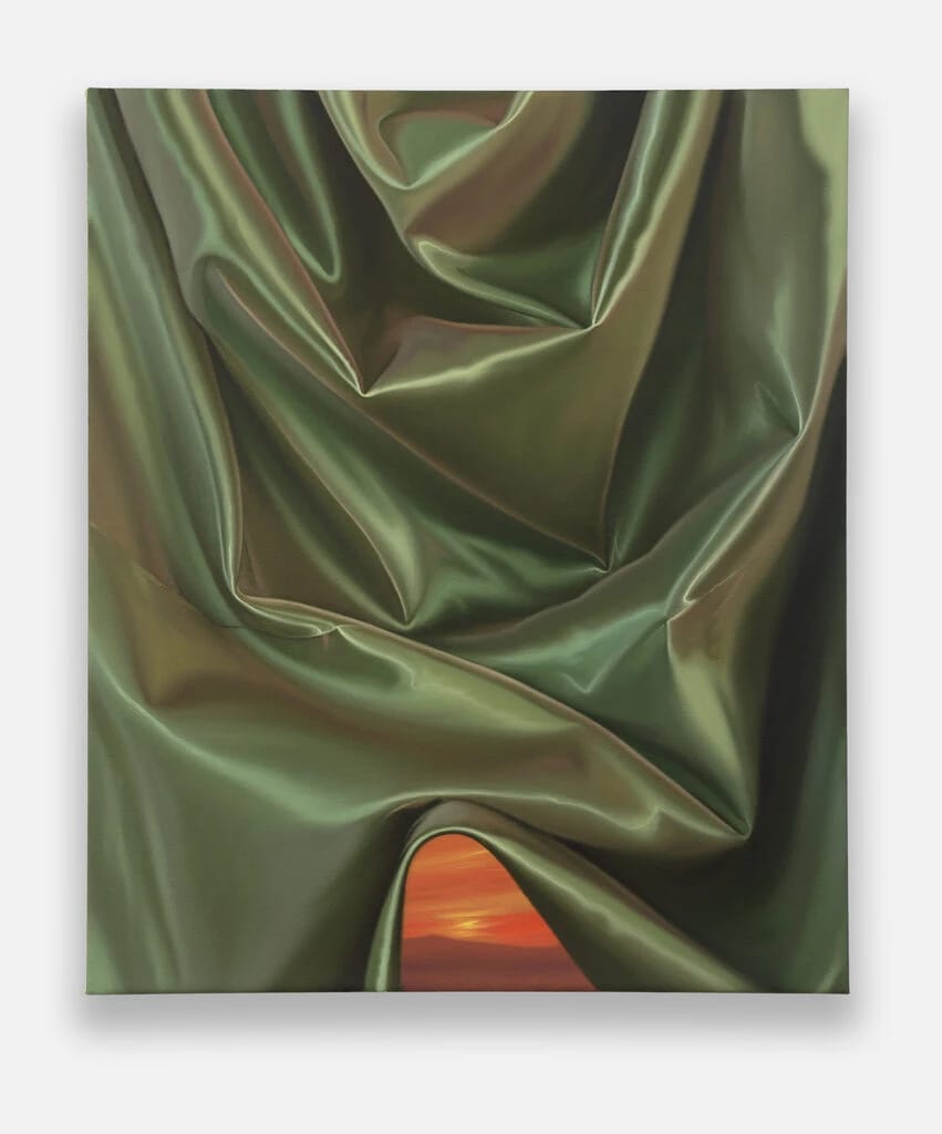 Artwork Title: Green Satin Fabric with Sunset