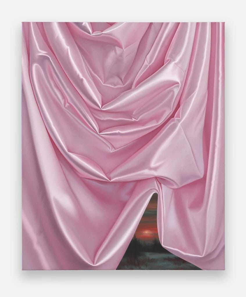 Artwork Title: Winter Sky with Pink Satin Fabric