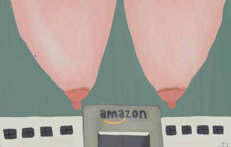 Artwork Title: God’s Big Tits Looming Over Amazon Warehouse