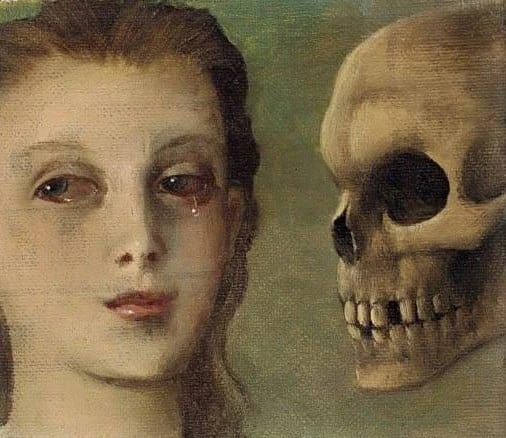 Artwork Title: Girl's Head Beside A Skull