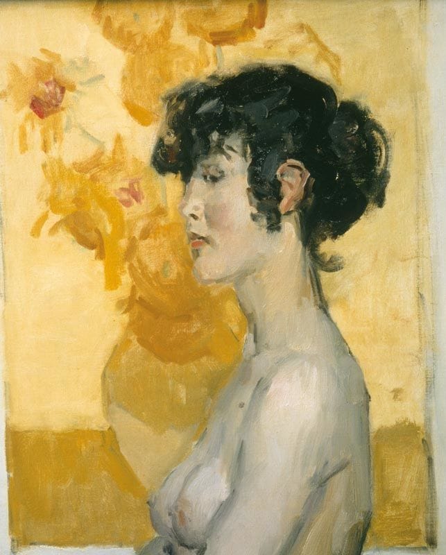 Artwork Title: Woman in Profile in front of Van Gogh's Sunflowers