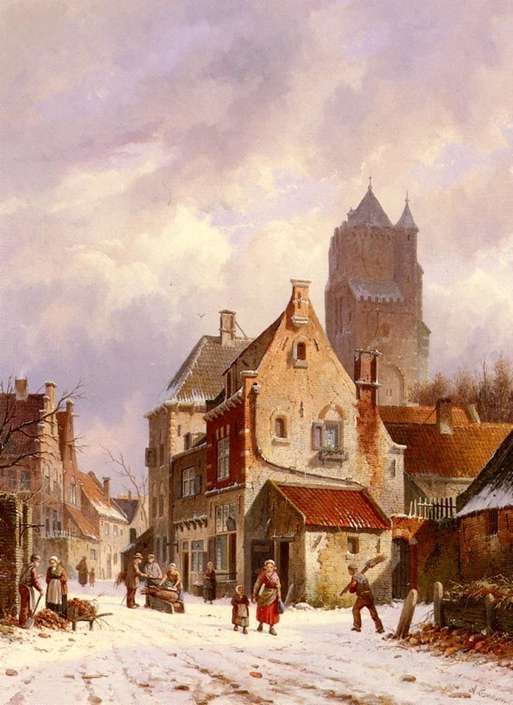 Artwork Title: Figures in a Snowy Winter Street