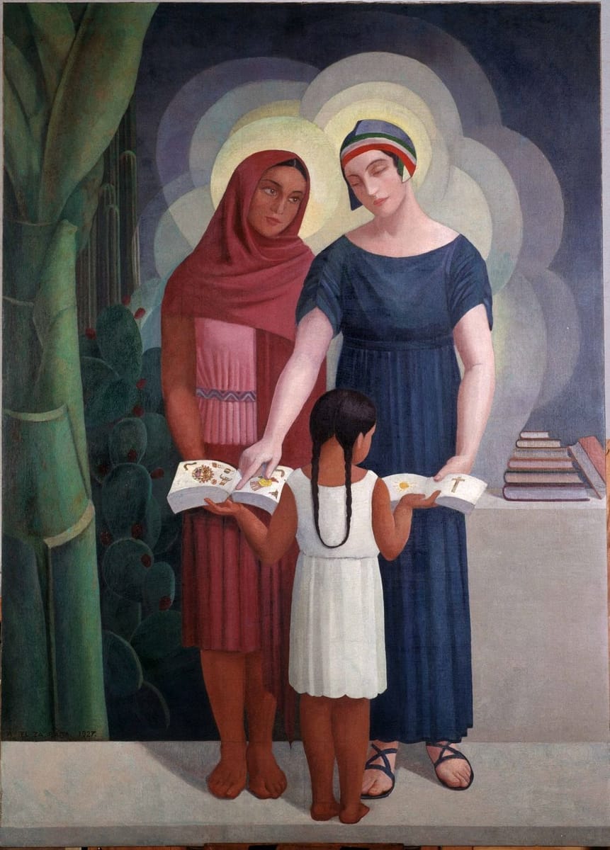 Artwork Title: Una niña aprendiendo de la historia