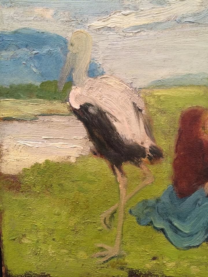 Artwork Title: Seated Woman with a Stork by a Pond in a Landscape