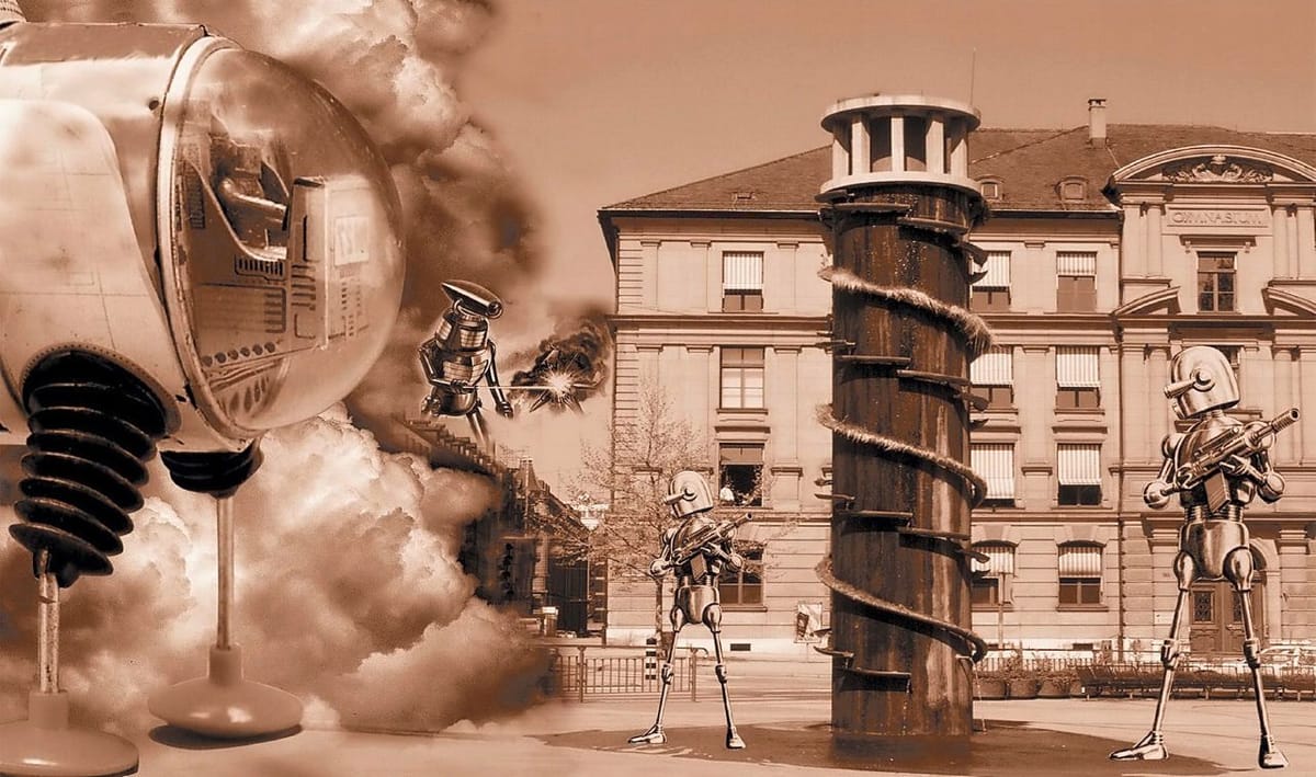 Artwork Title: Martians Claiming The Meret Oppenheim Fountain In Berne