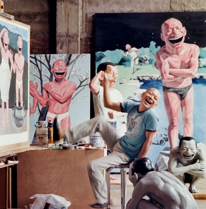 Artwork Title: Yue Minjun in his studio, Beijing, May 2007