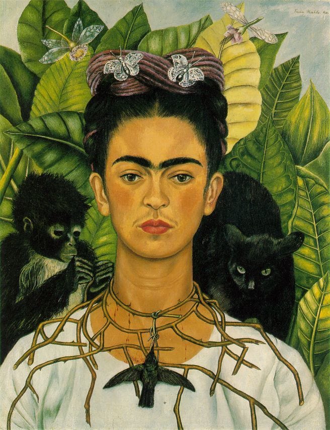 Artwork Title: Self Portrait With Thorn Necklace And Hummingbird
