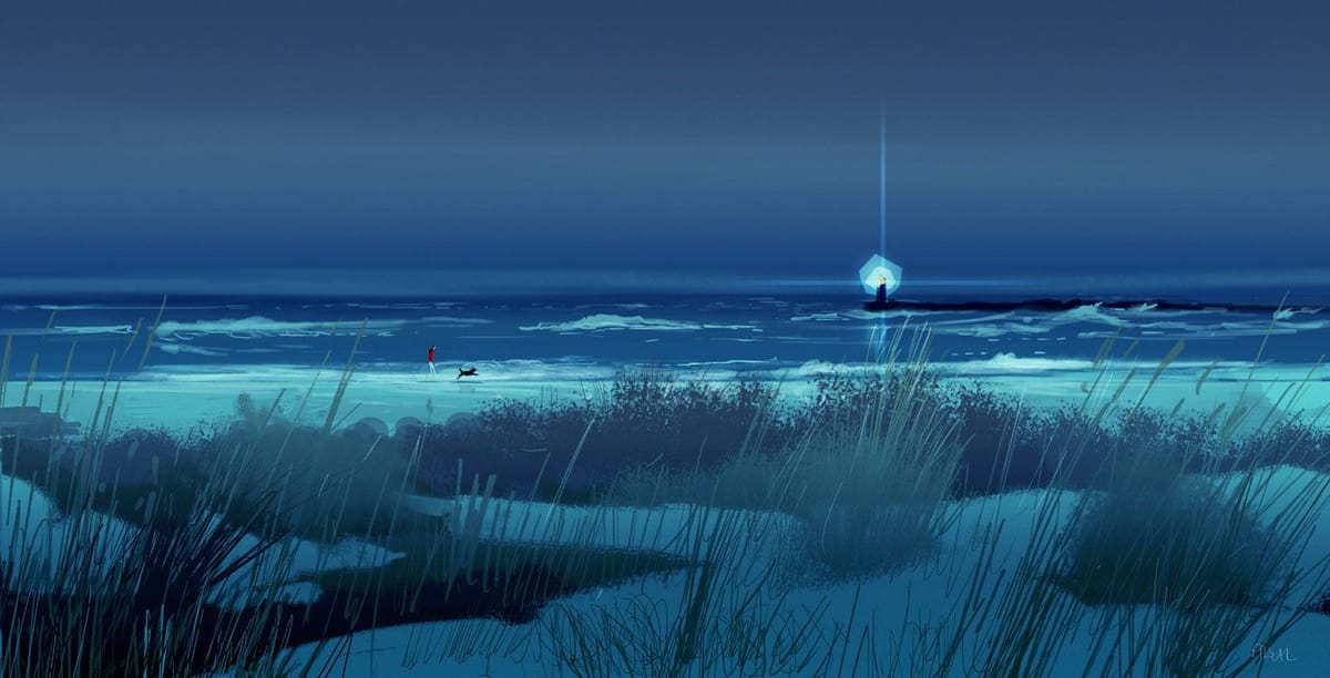 Artwork Title: Walking on the beach at night..