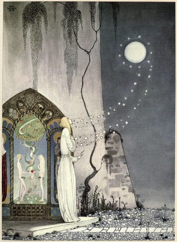 Artwork Title: She could not help setting the door a little ajar, just to peep in, when—Pop! out flew the Moon