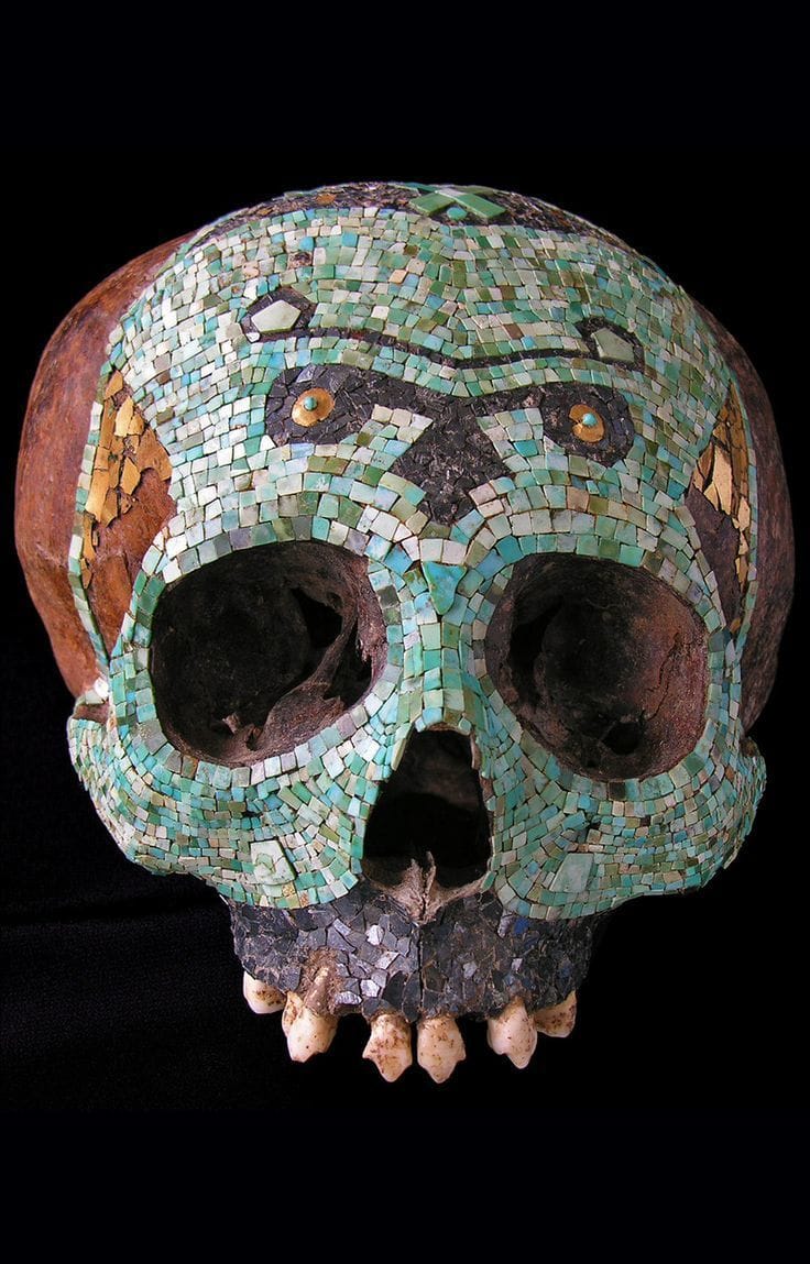 Artwork Title: Human skull decorated with a polychromic mosaic
