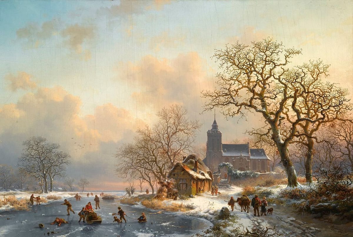 Artwork Title: A Winter Landscape with Skaters on a Frozen River