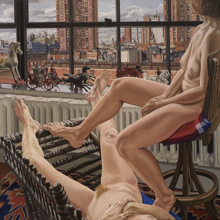 Artwork Title: Two Models in a Window with Cast Iron Toys