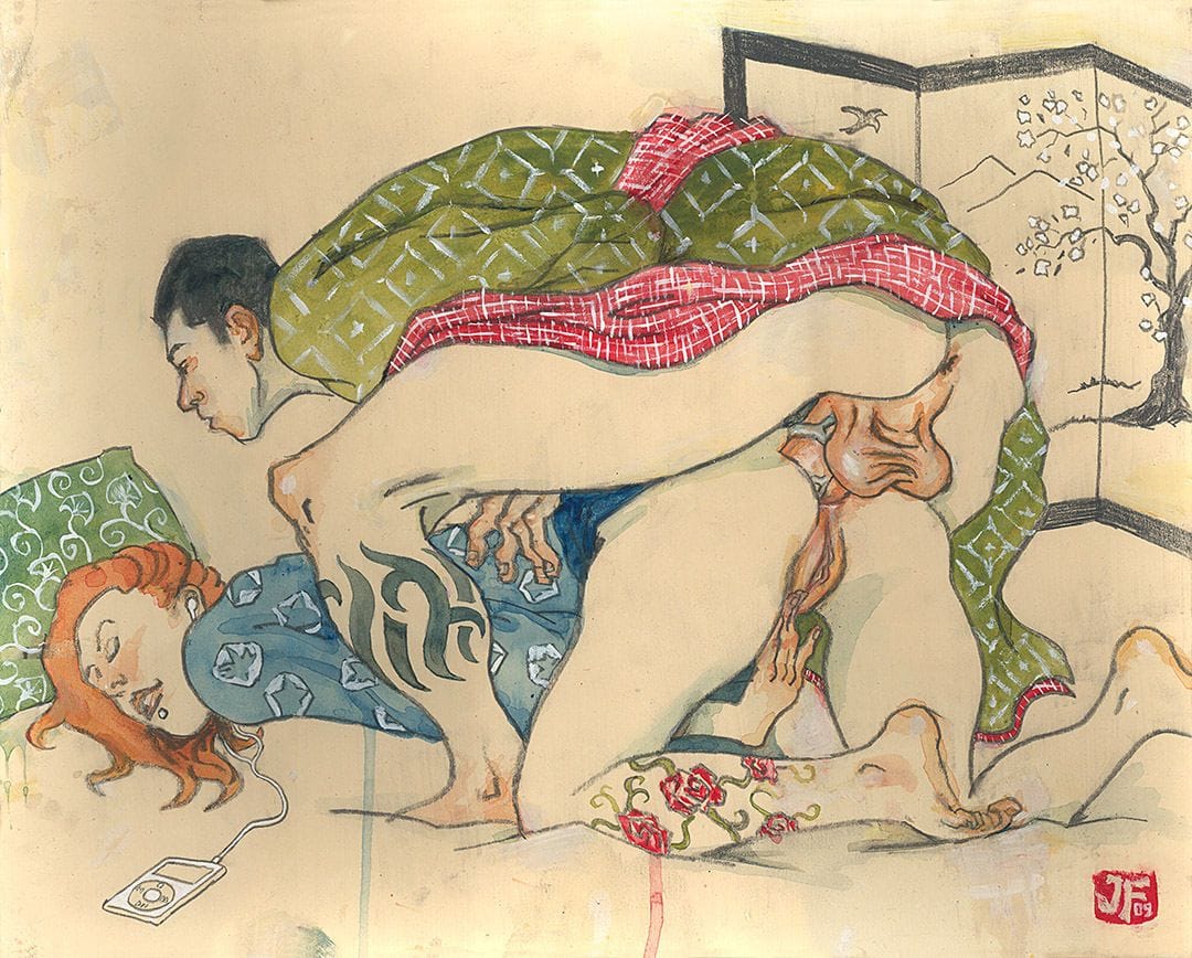 Artwork Title: Girl with Suitor, Listening to Radiohead