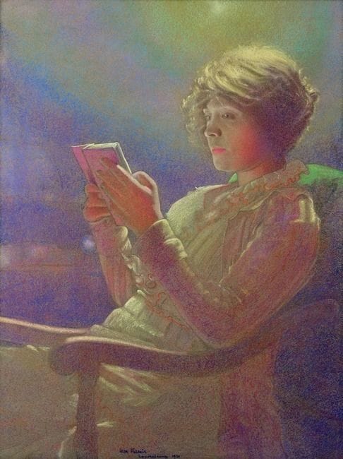 Artwork Title: Lesende bei Lampenschein (Woman Reading by Lamp Light)