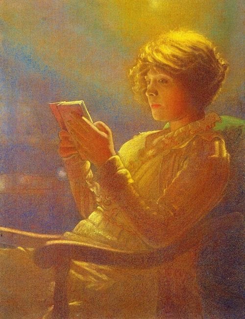 Artwork Title: Lesende bei Lampenschein (Woman Reading by Lamp Light)