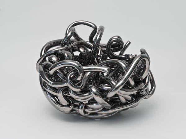 Artwork Title: Inviluppo Platinio (ceramic tubes, glaze and nacre luster )