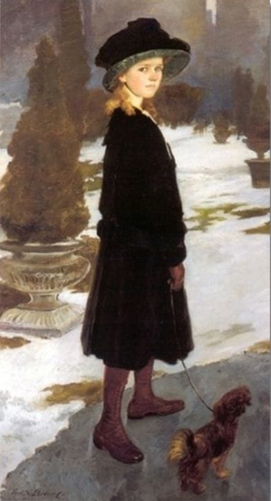 Artwork Title: Portrait of Alice Davison in Central Park with her King Charles
