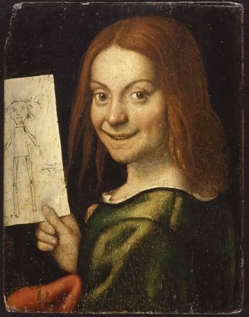Artwork Title: Portrait Of A Young Boy Holding A Child’s Drawing