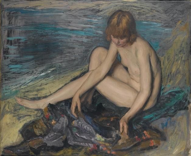 Artwork Title: Nude woman seated with a Japanese gown